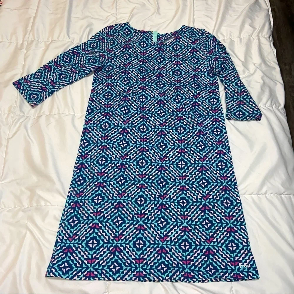 Vineyard Vines Girls Dress Whale Tale Size XL 16 Blue Pink Print Zip Up